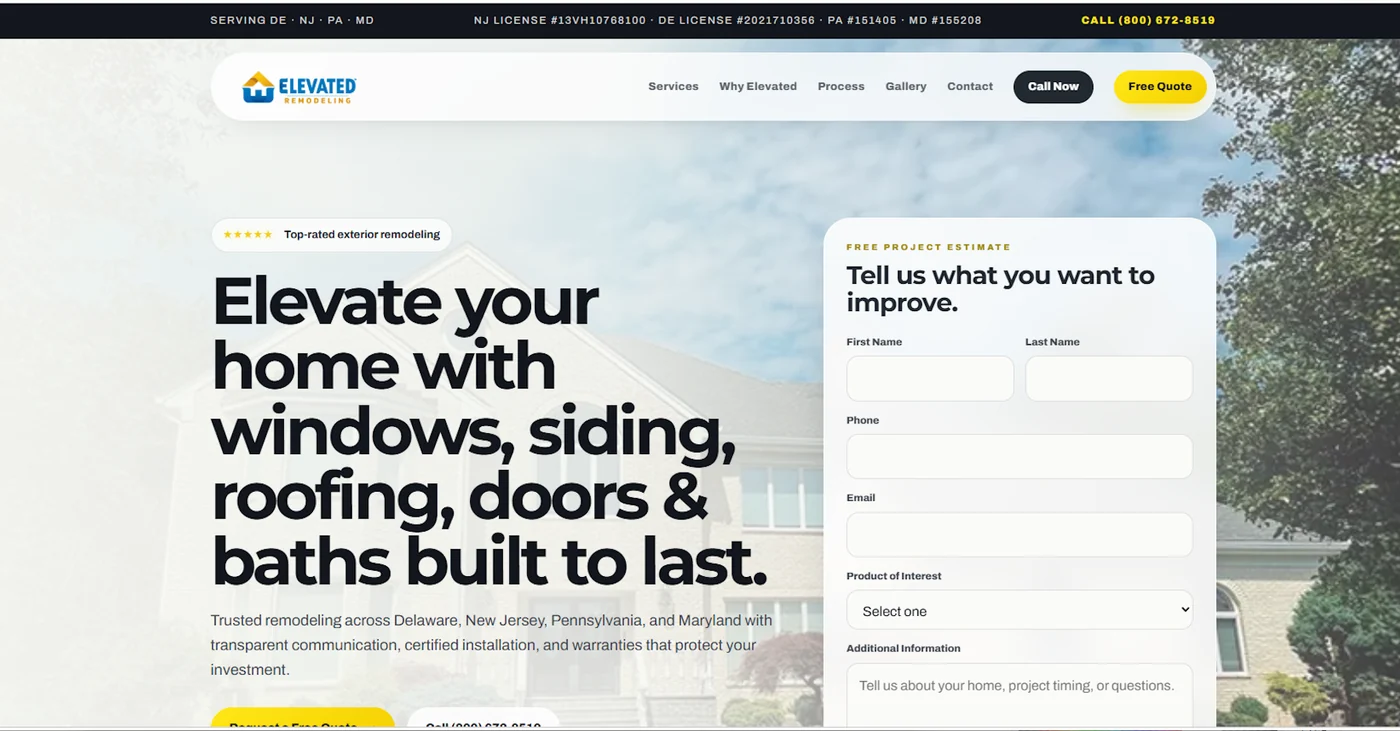 Elevated Remodeling website redesign